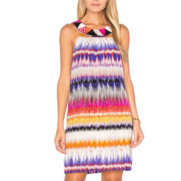 Trina Turk New DRESS Silk 3D Embellished Beaded Neck Print NWT - Picture 6 of 8